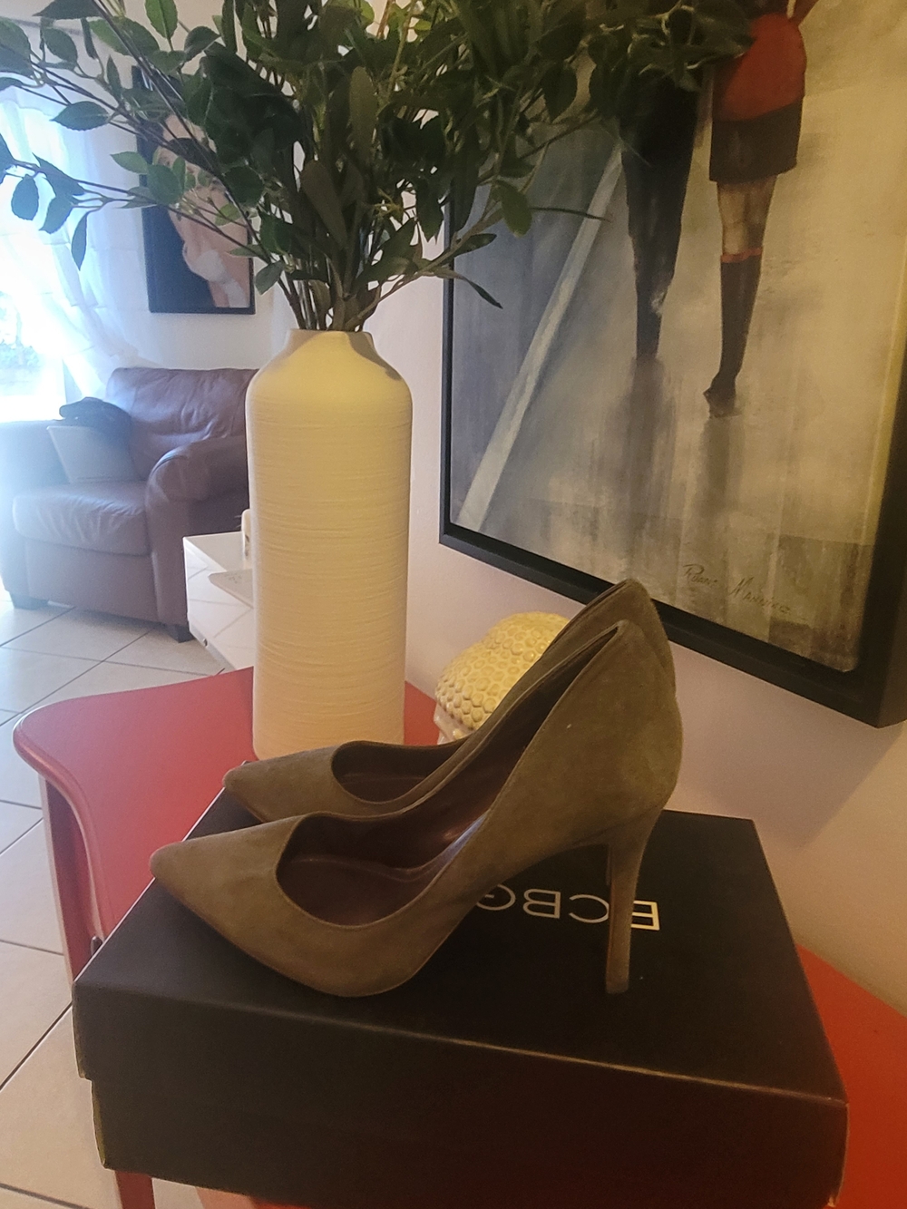 Suede Pointed-Toe Stiletto Pumps in Olive